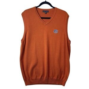 Auburn University Sweater Vest Mens M Orange Cotton Tencel V Neck Golf Logo